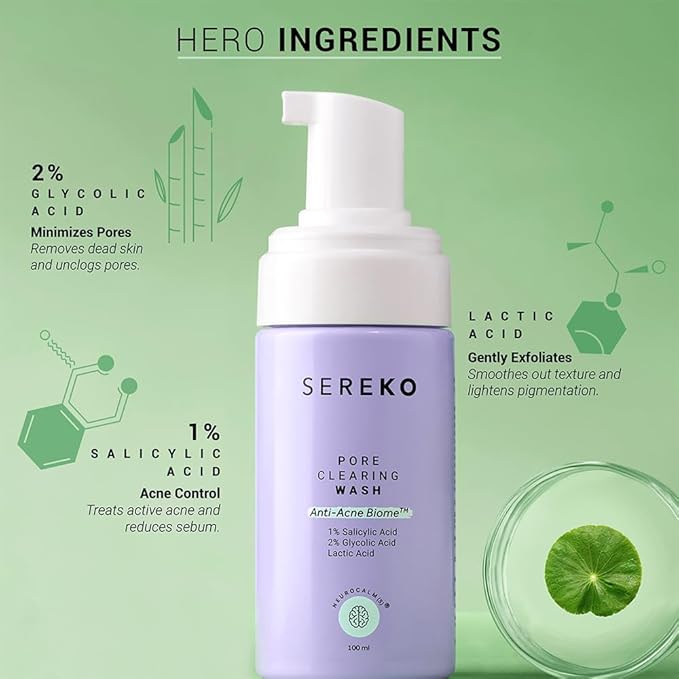 sereko pore clearing face wash with 1% salicylic & lactic acid | sulfate free foaming cleanser for oily, acne prone skin | deep cleansing, sebum control & gentle exfoliation,sulfate free – 100ml sereko pore clearing face wash with 1% salicylic & lactic acid | sulfate free foaming cleanser for oily, acne prone skin | deep cleansing, sebum control & gentle exfoliation,sulfate free – 100ml